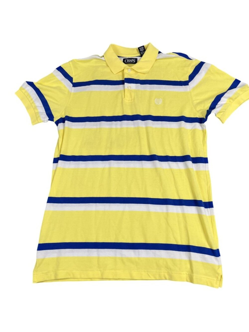 Chaps Mens Yellow Blue & White Striped Short Sleeve Polo Shirt Size M